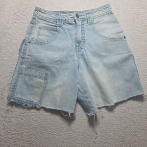 A-Lab Y2K Light Blue Acid Wash Jorts Size 28 Cargo Frayed Skatercore Embroidered